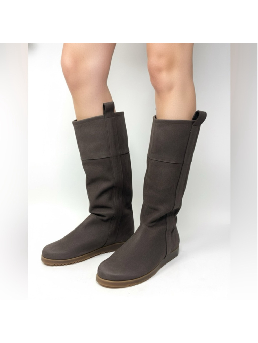 Arche France Dark Brown Nubuck Suede Flat Pull On Slouch Calf Boots Size 37